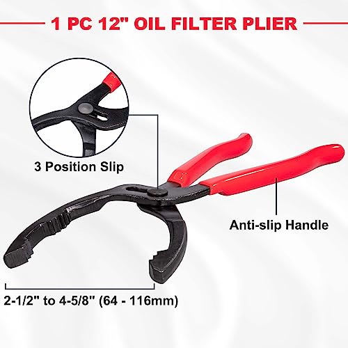 Spurtar 5pcs Swivel Oil Filter Wrench Set 12" Oil Filter Removal Tool - size: 5-Piece Set: 2-3/4" - 5-1/4"