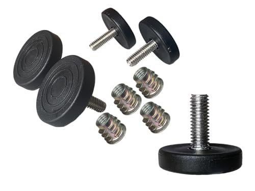 1.5" Base Furniture Levelers #304 Stainless Steel, 5/16"-18 Bolt with Screw-in nut- Pack of 4 | Heavy Duty Adjusting Foot | 1" Adjustable Furniture Legs,Table Levelers. Low Profile - size: Adjustable 1.5" H X 1"