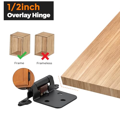 Ravinte Matte Black Cabinet Hinges, 1/2 Inch Overlay, 4 Pack (2 Pairs) - color: Black