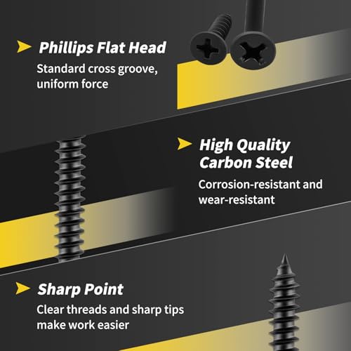 240PCS Wood Screws Assortment Kit, FIXLINK E-Coated Flat Head Screws Set - color: Black