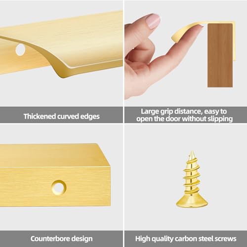 Malimali 10 Pack 7.87" Gold Edge Finger Pulls for Cabinets, Drawer Handles - color: Brushed Gold, size: 200mm/7.87" (10Pcs)