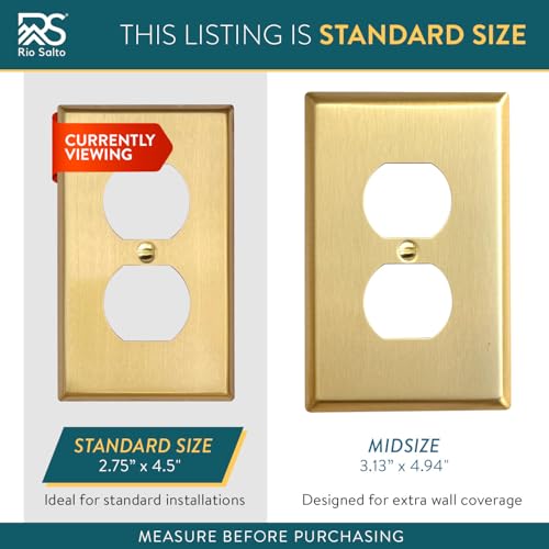 Rio Salto BRASS Decorative Outlet Covers Light Switch Covers Duplex Outlet Cover Receptacle Wall Plate Brushed Brass Gold 4 Pack Premium Wall Covers — Signature Collection, Standard 4.50" x 2.75" - color: Duplex 1-Gang (4-Pack)