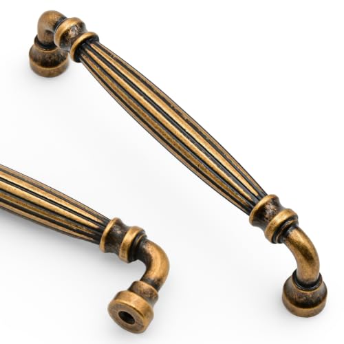 Asidrama 10 Pack 5 inch Brushed Antique Brass Kitchen Cabinet Handles - color: Brushed Antique Brass, size: 5" Hole Center(128mm)