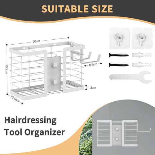 FUNKYLEE 3-in-1 Universal Hair Tool Organizer Wall Mount, White - 2 Pack - color: 2PCSWhite