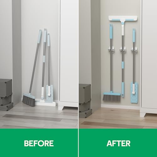 reliahom Broom Holder Wall Mount Mop Grippers Organizer wall Hanging, 5Pack - color: White, size: 5 Pack 1Rack
