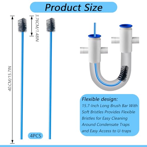 4 PCS Condensate Flexible Drain Brush, 15.7 in Nylon and PVC Drain Line Cleaning Brush, Keep Condensate Traps Clean, for AC Condensate Trap, Dirt Clean Condensate Drain Trap - style: 4 PCS 15.7 In