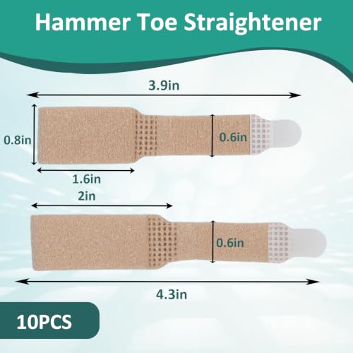 10 Pack Hammer Toe Straightener, Hammertoe Corrector for Women Men, Buddy Tape for Broken Toe, Reusable Toe wrap, Fabric Toe Splints for Bent, Curled, Crooked, Claw, Hammer Toes (5L + 5S, Beige)