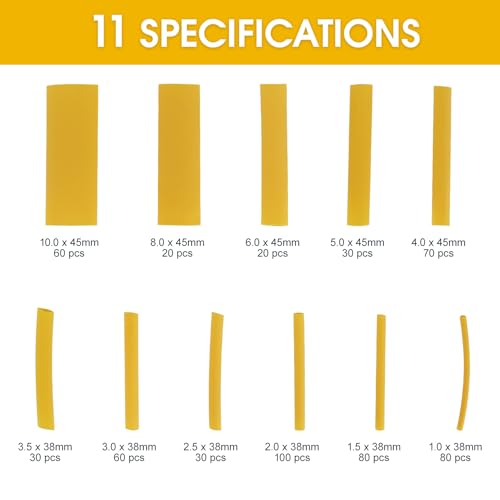 ASHINER Yellow Heat Shrink Tubing Kit - 580Pcs EVA Material in 11 Sizes - Ideal for Electrical Insulation, Repairs, and Wire Connectors with User-Friendly Design and Storage Case - color: Yellow