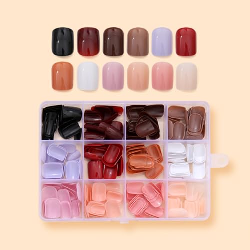 288 Pcs Press On Nails Short Square Fake Nails Press Ons Set Solid Color False Nails Full Cover Acrylic Glue on Nails Reusable Glossy Artificial Nail Kit for Women Girls Manicure 12 Color - color: A007