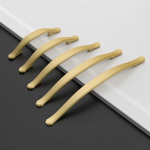 Amerdeco 10 Pack Brushed Gold Cabinet Pulls 3.75 Inch(96mm) Hole Center Drawer Pulls Cabinet Hardware Kitchen Cabinet Handles for Bathroom ZH0068 - color: Brushed Gold, size: 3.75"/96MM Hole Center