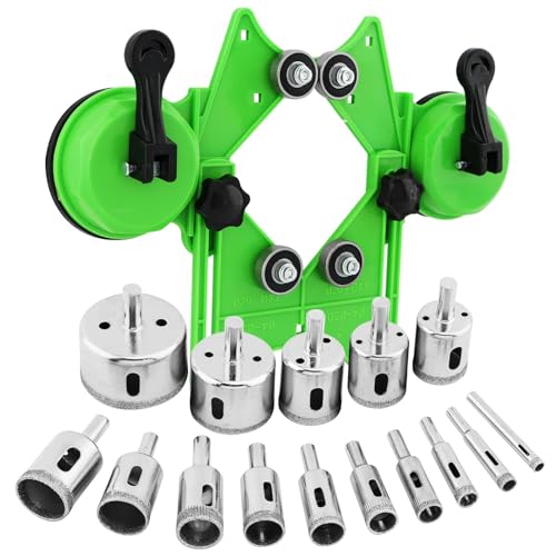 Diamond Hole Saw Kit,16 PCS Tile Hole Saw Kit with Double Suction Cup Guide