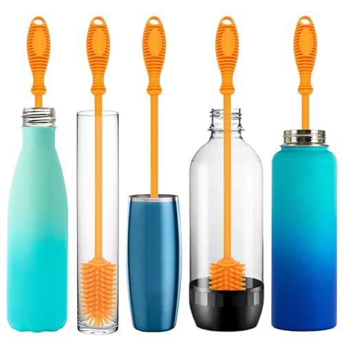 Kitchiny Silicone Bottle Brush 12.5 inch with 2 Straw Cleaners – Orange | Bottle Cleaner Brush for Yeti, Hydro Flask, Owala, Stanley, Baby Bottles, Vases & Narrow Neck Containers - color: Orange