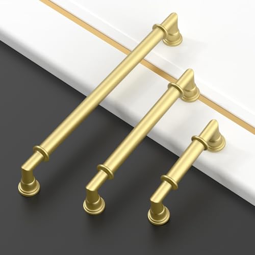 Asidrama 10 Pack 4 Inch(102mm) Brushed Gold Cabinet Pulls Heavy-Duty Solid Kitchen Cabinet Handles Gold Dresser Drawer Hardware for Bathrooms Cabinets - color: Brushed Gold, size: 4" Hole Center