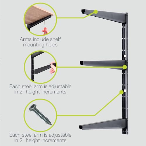 Minimalistic Black Shelf Brackets by Delta Cycle, Set of 6 Fully Adjustable 12-inch Heavy Duty Shelf Brackets, Holds Up to 480 lbs, Modern Shelf Bracket for Wood Shelves - style: 12" Black 3-Tier Heavy Duty Rack