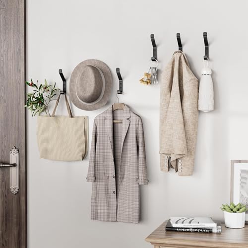 susswiff 10-Pack Coat Hook for Hanging, 20LB (Max), Stainless Wall Hooks for Towel, Hat, Backpack, Key, Clothes, Wall Mounted Coat Hanger for Closet, Metal, Black, 3.75"