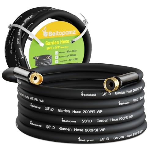 Beitopamz Garden Hose 50 ft x 5/8 in Heavy Duty Water Hose, Flexible and Durable, Lightweight Rubber Hybrid Hose, Leak-Free Connections, Male to Female 3/4'' Brass Fittings for Patio, Lawn, Black - size: 50ft Male to Female