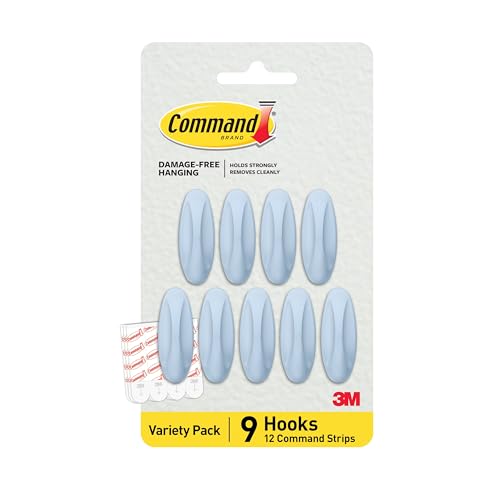 Command Medium Designer Hooks, 9 Hooks, 12 Strips - color: Sky
