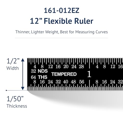 PEC Tools Stainless Steel Ruler Set (6"+12"), High-Contrast Machinist Ruler with Markings 1/32", 1/64", 1/50" and 1/100", Made in USA - color: Black Chrome-Flexible, size: 6"+12"