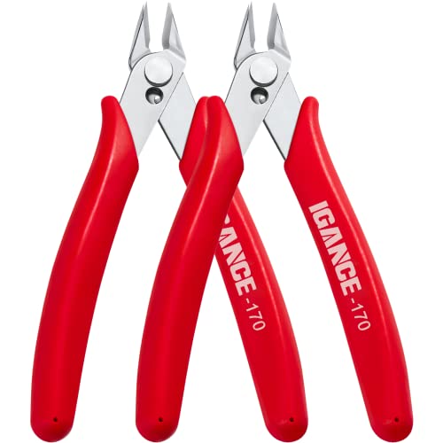 IGAN-170 Flush Wire Cutters (Pack of 2), Precision Jewelry Making Flush Cut Pliers, Small Wire Snips Clippers, Ideal for Ultra-fine Cutting Needs, Red - size: Pack 2