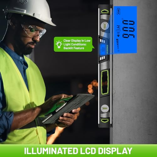 Huepar 24-Inch Digital Level, Professional Magnetic Electronic Torpedo Level with LCD Display, Audible Alerts, IP54 Dust/Waterproof, Angle Finder Tool with Carrying Case - size: 24 Inch Level
