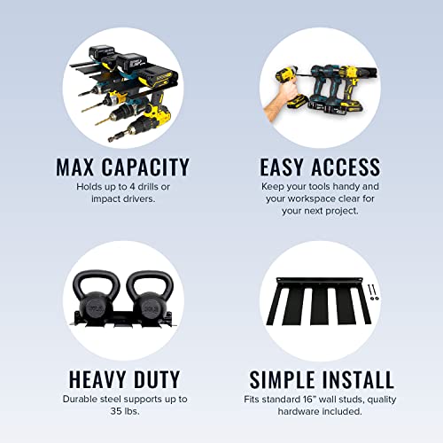 StoreYourBoard Electric Drill Storage Rack, Holds 4 Drills, Hanging Wall Mounted Organizer for Garage, Home, Workshop, Shed - style: Drill Rack