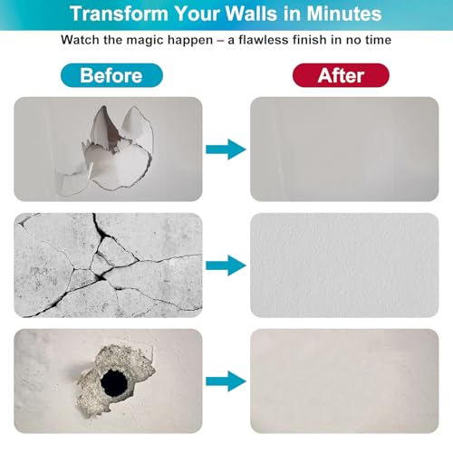 Drywall Repair Kit with 12"x12" Dry Wall Repair Panel, 33-in-One Drywall Patch Kit Wall Patch Repair Kit with Spackle, Mesh Tape, Putty Knives & Sanding Block for Wall Surface Ceiling Large Hole Fill - style: 1 Bottle Wall Repair Agent