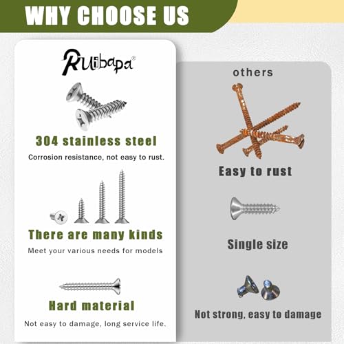 200PCS 304 Stainless Steel High Hardness Wood Screws Assortment Kit, 3 Sizes #8×1/2",#8×3/4",#8×1",Phillips Drive Flat Head, Wood Screws, Screws, Assorted Screws, Screws Set,Sheet Metal Screws - size: 200PCS-SV