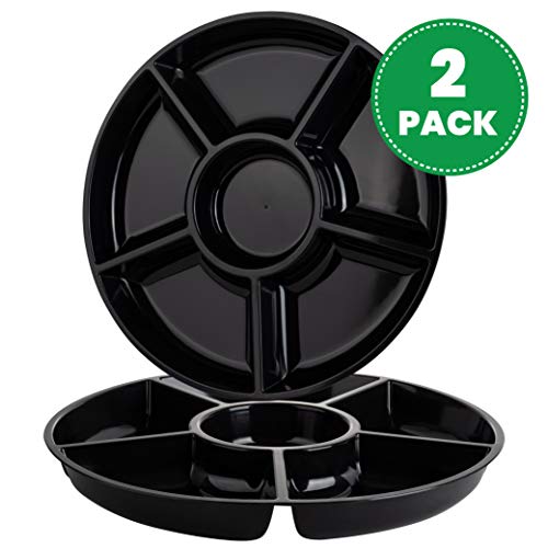 Plasticpro 6 Sectional Round Plastic Serving Tray/Platter (2, Black) - color: Black