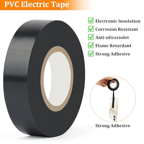6 Pack Black Electrical Tape, 66 Ft Waterproof Electric Tape Black