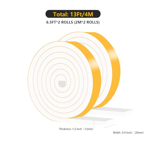 Door Seal Strip,High Density CR Insulation Tape,1/2 in x 1/2 in x 26Ft - color: White, size: 1/2 in x 1/2 in x 26 ft