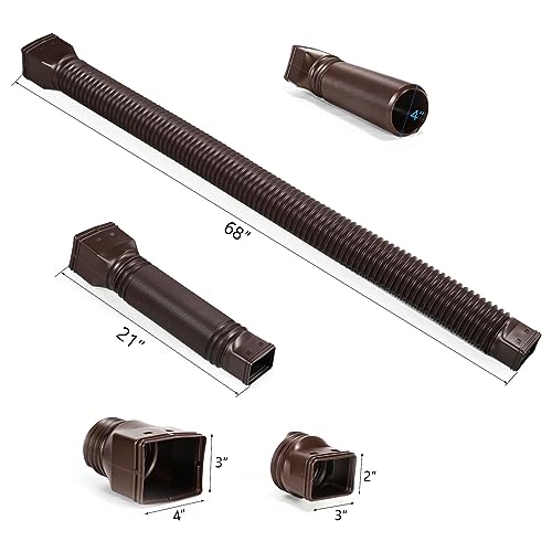plusgutter Brown 2-Pack Rain Gutter Downspout Extensions Flexible, Drain Downspout Extender,Down Spout Drain Extender, Gutter Connector Rainwater Drainage,Extendable from 21 to 68 Inches - color: Brown