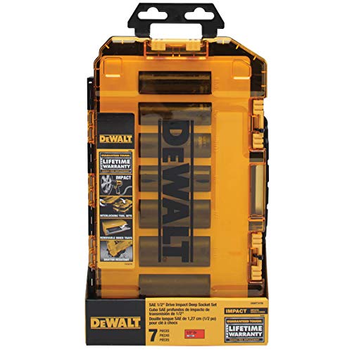 DEWALT DWMT74736 Tough Box 7PC SAE 1/2 Deep Drive Impact Socket Set - style: SAE