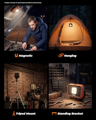 Rechargeable Work Light, 2000LM Magnetic Work Light with 4 Lighting Modes - color: Orangish