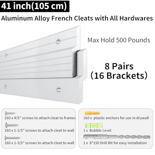 8 Pairs 41 inch Aluminum French Cleat, Heavy Duty Z Picture Hanger - size: (8 Pair) 41-inch