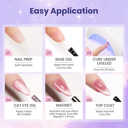 Beetles Romantic Galaxy Cat Eye Gel Nail Polish Set - 6 Colors Glitter Gel Polish Kit Pink Blue Purple Red Green Velvet Gel Magnet Soak Off UV French Nail Art Manicure Spring Summer Gift for Women - color: 0-0-0-Romantic