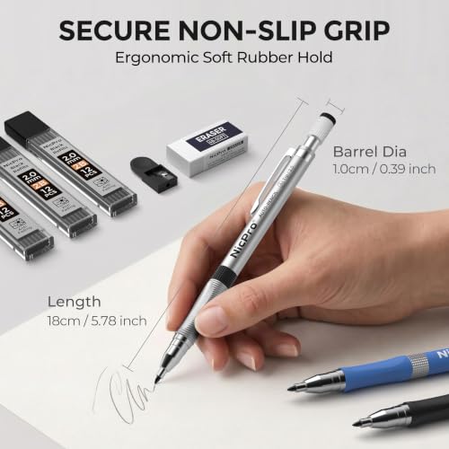 Nicpro 11 Pieces Colors 2mm Mechanical Pencil Set 3 PCS Carpenter Drafting - color: Black & Colors