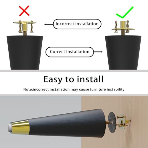 Round Solid Matte Black Rubberwood Replacement Couch Legs (6-Inch Set of 4) - color: Black, size: 6 Inches