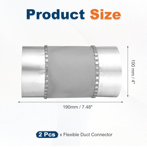 Flexible Duct Connector 4" Galvanized Steel Male Fit Silver 2Pcs - size: 4 Inch