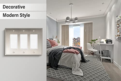 Henne Bery Soft Modern Decorative Wall Plate Switch Plate Outlet Cover (Triple Decorator, Satin Nickel) - style: Triple Decorator