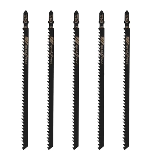 T-Shank Jigsaw Blades for Wood Contractor Assorted 7Inch Jig Saw Blades Set 5Pcs T744D T Shank Jig Saw Blades for Quick Cutting Wood, Hardwood, Plywood, Plastic, Metal, Black