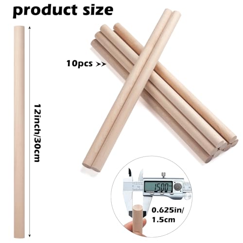 ONUPGO 10PCs Dowel Rods, 5/8 x 12 Inch Unfinished Wood Dowels for Crafts & DIY - size: 5/8"x12"Dowels-10 PCS