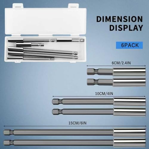 2.4/4/6 Drill Bit Holder with，6Piece Drill Extension Set， | 1/4 Hex Magnetic Bit Holder, Quick-Change CR-V Steel Drill Bit Extender for Screwdriver Bits, Nuts, and Sockets