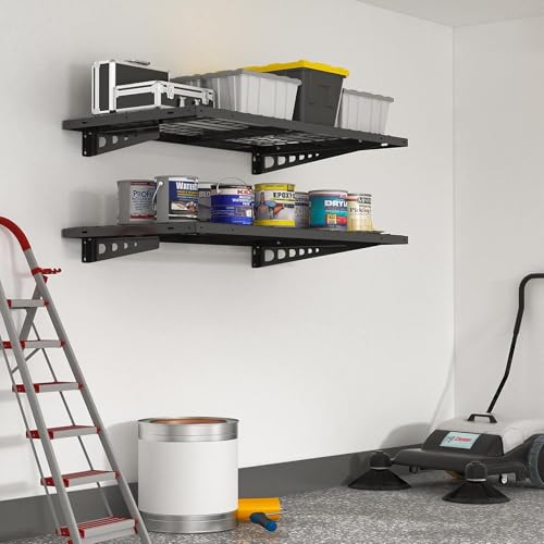 FLEXIMOUNTS 2x4ft Garage Storage, 2 Pack Garage Wall Shelving, Black - size: 2 pack-2x4 ft
