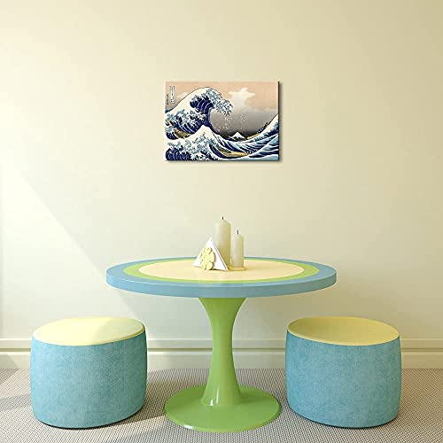 Wieco Art Great Wave of Kanagawa Katsushika Hokusai Modern Stretched and Framed Canvas Prints Artwork Abstract Landscape Pictures Paintings on Canvas Wall Art for Home Office Decorations Wall Decor - size: 18"L x 12"W