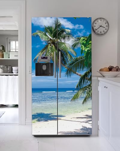 FLFK Door Decal Sticker - Beach Palms,Peel and Stick Mural,Combined Size 36"x80",Split into 2 Pieces - color: Mt5466, size: 36"x80"