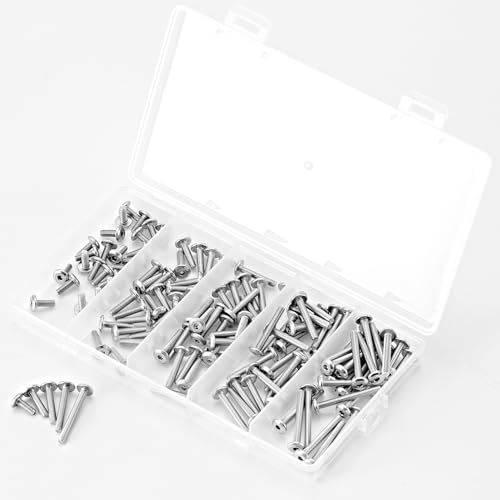 M3 x 8mm 12mm 16mm 20mm 25mm Flat Round Head Hex Socket Cap Screws Bolts, Furniture Screws, 304 Stainless Steel, Metric Fully Threaded, Allen Hex Drive, Bright Finish, Assortment Kit 125PCS - size: M3 x 8/12/16/20/25mm (125PCS)