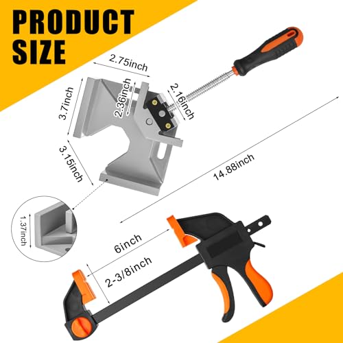 6 Pcs Right Angle Clamps 90 Degree with 6 Inch Bar Clamps