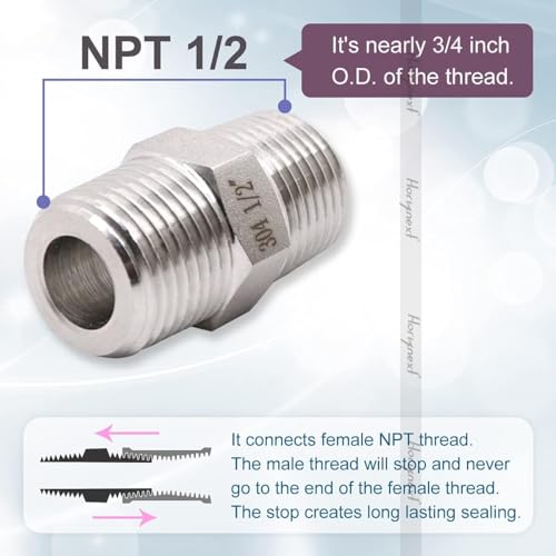 1/2 NPT Nipple, 304 Stainless Steel Hex 1/2 Nipple pipe fittings - size: NPT1/2