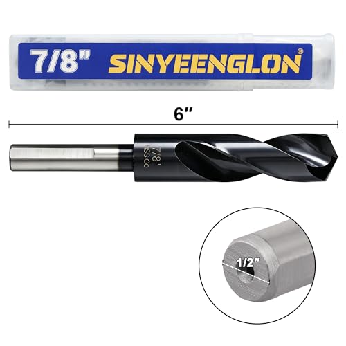 7/8 Drill Bit for Metal and Hardened Steel, M35 Cobalt 1/2 Inch Reduced Shank Industrial Grade Heavy Duty Drill Bit, with Index Storage Case - size: 7/8 in
