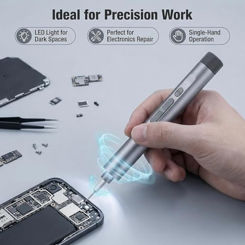 Mini Electric Screwdriver Cordless Set, 127-in-1 Precision Magnetic Bits, Rechargeable USB-C, LED Light, Manual & Electric Modes, Portable Repair Tools Kit for Electronics, Phones, Laptops